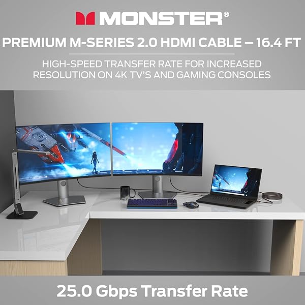 Monster Monster M-Series Certified Premium HDMI Cable 2.0, Features 4K Ultra HD at 60Hz Refresh Rate, Duraflex Jacket, and Triple Layer Shielding, 25 Gbps - 16.4 ft - View 5 of 10