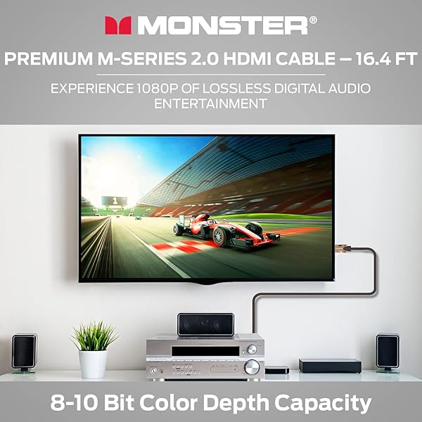 Monster Monster M-Series Certified Premium HDMI Cable 2.0, Features 4K Ultra HD at 60Hz Refresh Rate, Duraflex Jacket, and Triple Layer Shielding, 25 Gbps - 16.4 ft - View 6 of 10