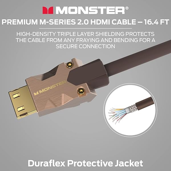 Monster Monster M-Series Certified Premium HDMI Cable 2.0, Features 4K Ultra HD at 60Hz Refresh Rate, Duraflex Jacket, and Triple Layer Shielding, 25 Gbps - 16.4 ft - View 8 of 10