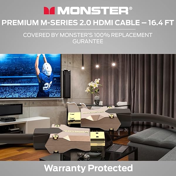 Monster Monster M-Series Certified Premium HDMI Cable 2.0, Features 4K Ultra HD at 60Hz Refresh Rate, Duraflex Jacket, and Triple Layer Shielding, 25 Gbps - 16.4 ft - View 9 of 10