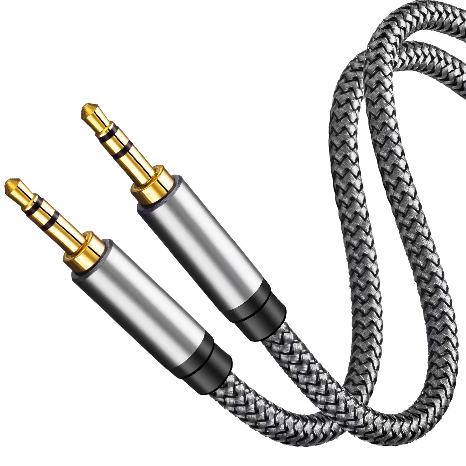 Tan QY Tan QY 3.5mm Nylon Braided Aux Cable 15Ft Male to Male Audio Adapter for Headphones Car Home Stereos Speaker iPhone iPad iPod