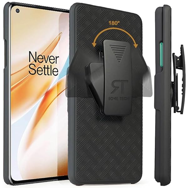 Rome Tech Holster Case for OnePlus 8/8 5G - Slim Heavy Duty Shell with Belt Clip & Kickstand - Black Phone Cover