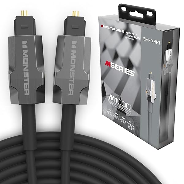 Monster Monster M-Series 1000 Fiber Optical Audio Toslink Cable 9.8ft with Gold Connectors for Sound Bar