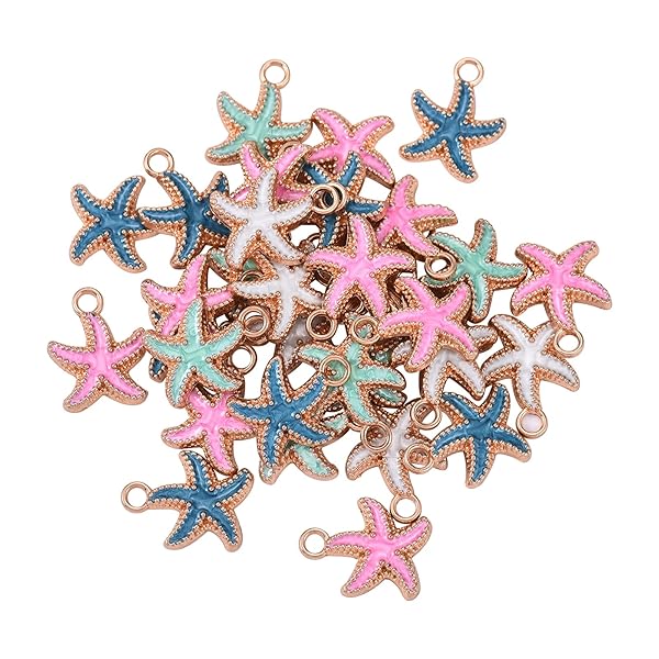 LiQunSweet LiQunSweet 50 Pcs Colorful Alloy Enamel Sea Animal Starfish Charms for Necklace and Bracelet Crafting