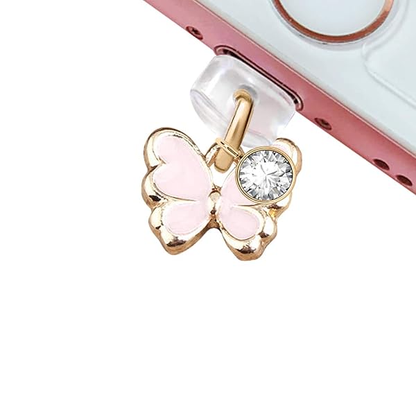 ELISE & FONDA ELISE & FONDA Tiny Butterfly Phone Charm with USB Charging Port Anti Dust Plug for iPhone & iPad - Pink