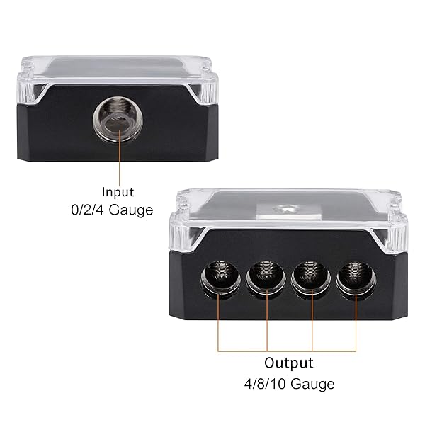 VonSom VonSom 4 Way Power Distribution Block - 1x 0/2/4 AWG In, 4x 4/8/10 Gauge Out - Car Amplifier Audio Splitter (2 Pack) - View 5 of 9