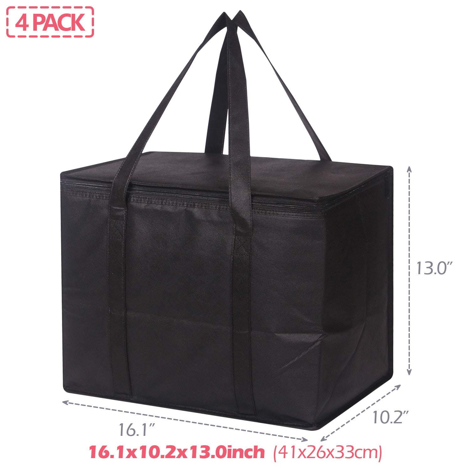 DIOMMELL Large Insulated Reusable Grocery Bags Set of 4 with Zipper and Handles Foldable Washable Heavy Duty Cooler Totes for Food Delivery and Shopping - View 2 of 7