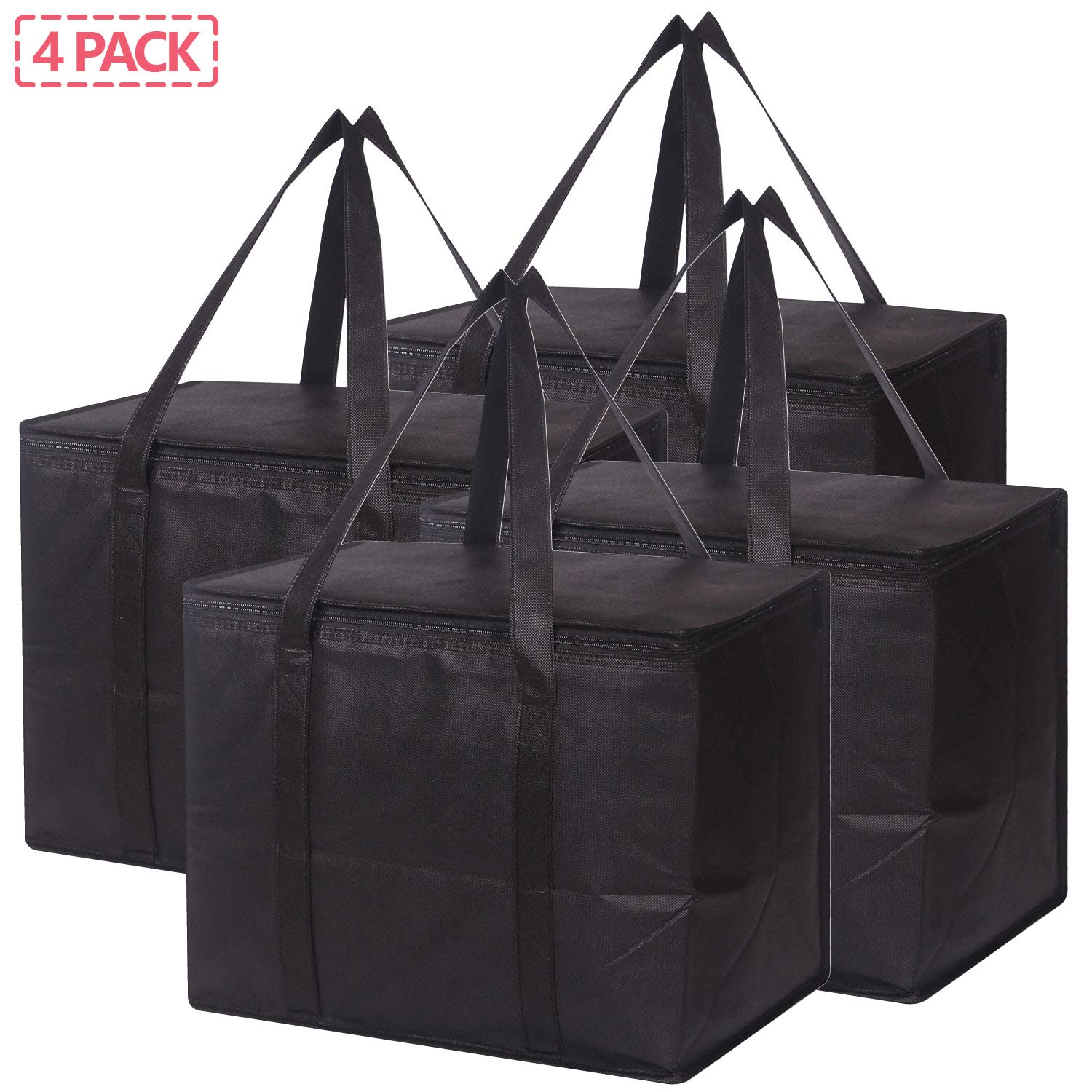 DIOMMELL Large Insulated Reusable Grocery Bags Set of 4 with Zipper and Handles Foldable Washable Heavy Duty Cooler Totes for Food Delivery and Shopping - View 3 of 7