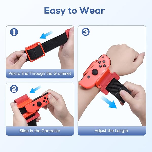 YUANHOT YUANHOT Adjustable Wrist Bands for Nintendo Switch Just Dance and Zumba 2 Pack Red Blue for Kids and Adults - View 6 of 8