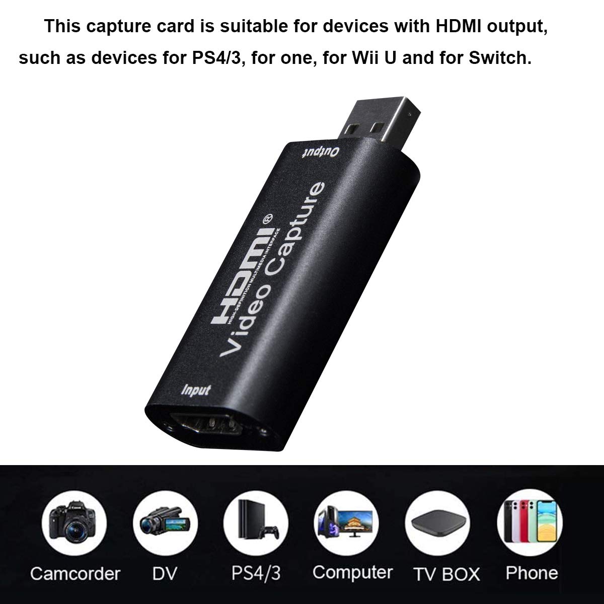 1080p HDMI to USB 2.0 Audio Video Capture Card for Windows Linux Mac OS YouTube OBS VLC PS4 Xbox DSLR Recording - View 3 of 5