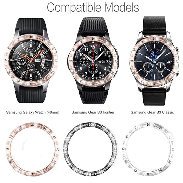 FitTurn Bling Inlay Crystal Bezel Ring for Samsung Galaxy Watch 46mm Gear S3 Frontier Classic Anti Scratch Collision Protector Loop - View 3 of 8