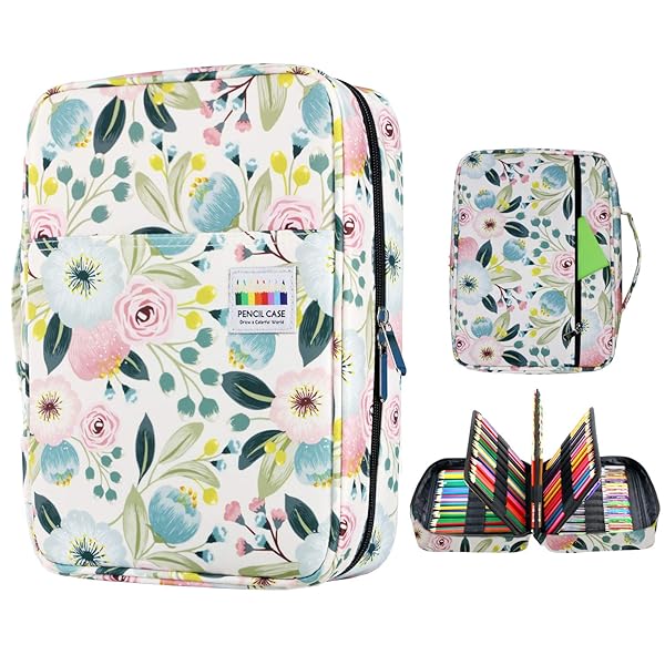 YOUSHARES YOUSHARES Large Capacity Colored Pencils Case for 220 PCS Prismacolor Crayola Gel Pens Watercolor Flowers Design