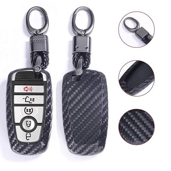 ROYALFOX Royalfox TPU Smart Keyless Remote Key Fob Case Cover for 2017 to 2020 Ford Mustang Explorer Edge Fusion F150 F250 F350 F450 F550 Black Carbon Fiber