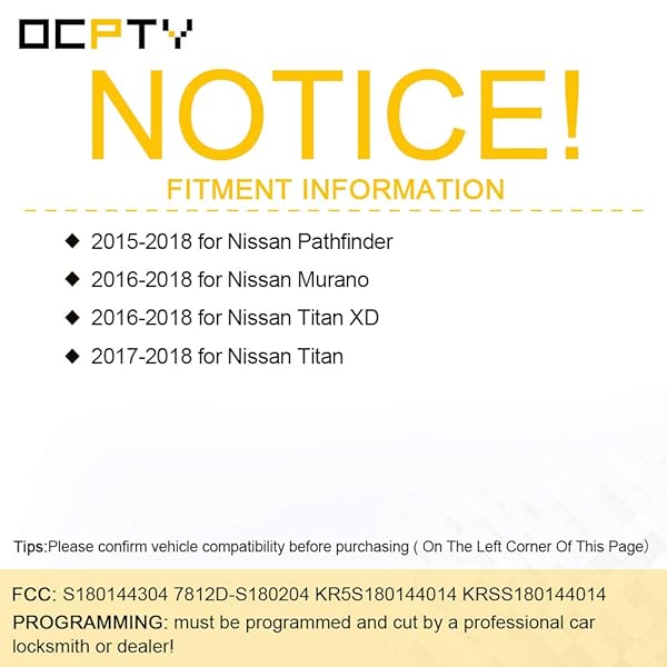 OCPTY OCPTY 2 PCS Keyless Entry Remote Control Key Fob Replacement for Nissan Pathfinder Murano Titan XD 3 Buttons 2015 2016 2017 2018 - View 3 of 8