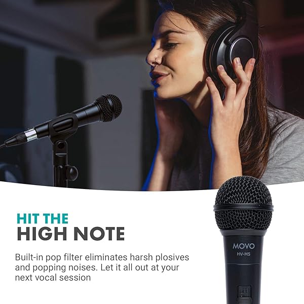 Movo Movo HV-M5 Dynamic Cardioid Vocal Microphone with Shockmount and Windscreen for Professional Singing and Recording XLR Compatible - View 3 of 8