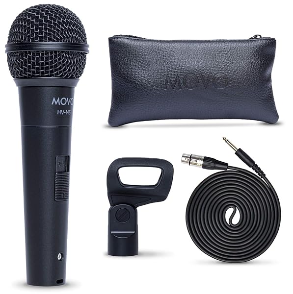 Movo Movo HV-M5 Dynamic Cardioid Vocal Microphone with Shockmount and Windscreen for Professional Singing and Recording XLR Compatible