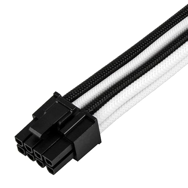 SilverStone SilverStone Technology PP07E EPS 8pin to ATX 4+4pin Flexible Sleeved Extension Cable 30cm Black White SST PP07E EPS8BW - View 7 of 8