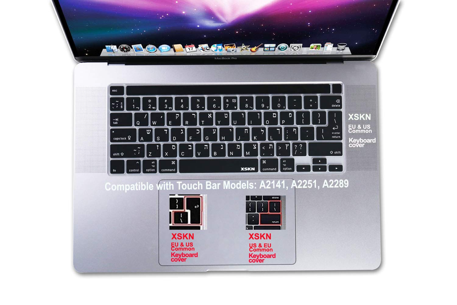 XSKN Bilingual Black Silicone Keyboard Cover for 2019 2020 MacBook Pro 16 inch A2141 13.3 inch A2251 A2289 US EU Version - View 7 of 7
