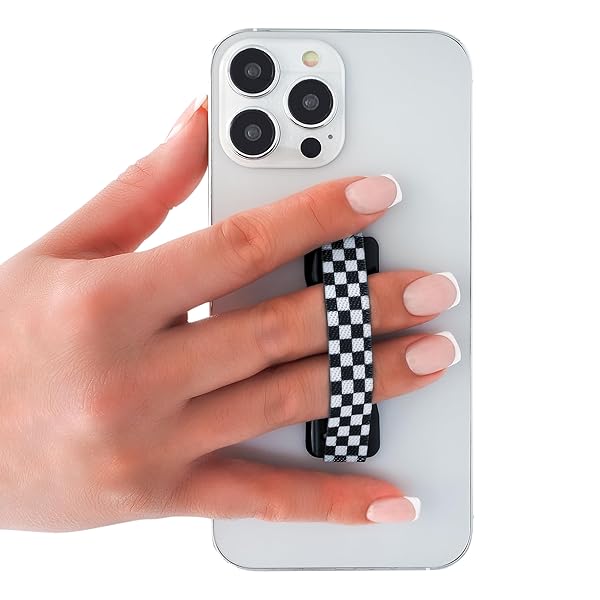 LOVEHANDLE LOVEHANDLE Universal Phone Grip for Smartphones and Mini Tablets Wireless Charging Compatible Made in The USA Black and White Checkered - View 3 of 9