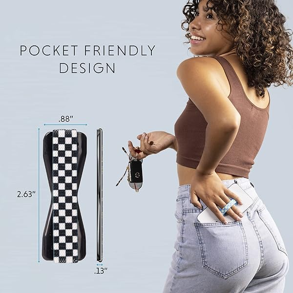 LOVEHANDLE LOVEHANDLE Universal Phone Grip for Smartphones and Mini Tablets Wireless Charging Compatible Made in The USA Black and White Checkered - View 4 of 9