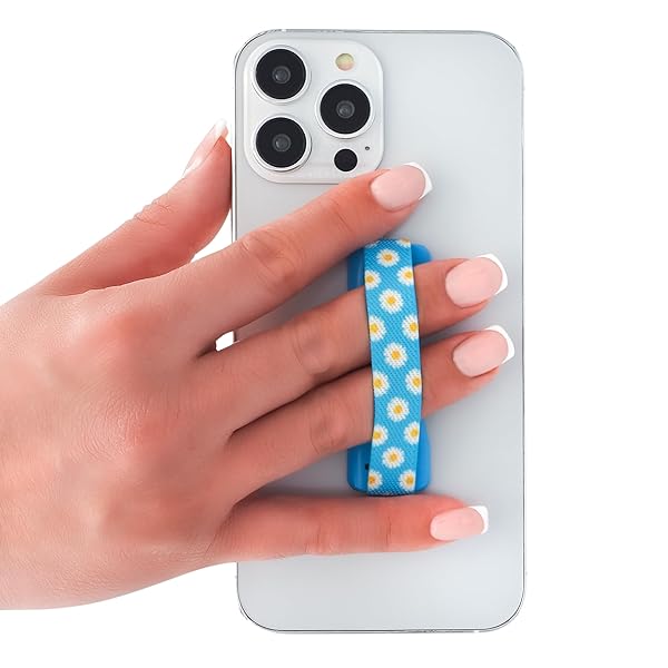 LOVEHANDLE LOVEHANDLE Universal Phone Grip for Smartphones Mini Tablets Wireless Charging Compatible Made in The USA Blue Happy Daisy - View 3 of 9