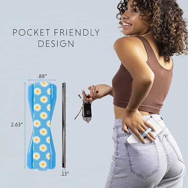 LOVEHANDLE LOVEHANDLE Universal Phone Grip for Smartphones Mini Tablets Wireless Charging Compatible Made in The USA Blue Happy Daisy - View 4 of 9