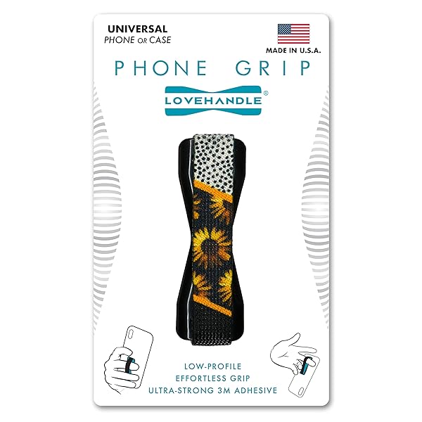 LOVEHANDLE LOVEHANDLE Universal Phone Grip for Smartphones and Mini Tablets Wireless Charging Compatible Made in The USA Sunflower Chic