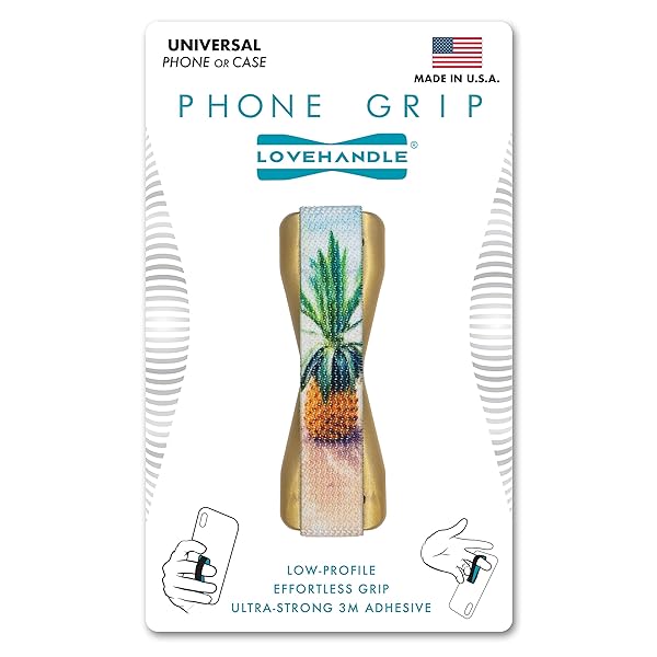 LOVEHANDLE LOVEHANDLE Universal Phone Grip for Smartphones and Mini Tablets Wireless Charging Compatible Made in The USA Beached Pineapple