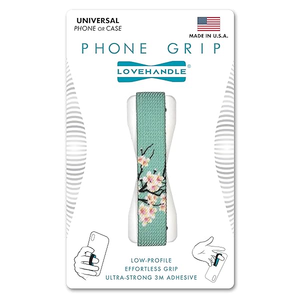 LOVEHANDLE Universal Phone Grip Cherry Blossom for Smartphones and Mini Tablets Wireless Charging Compatible Made in The USA