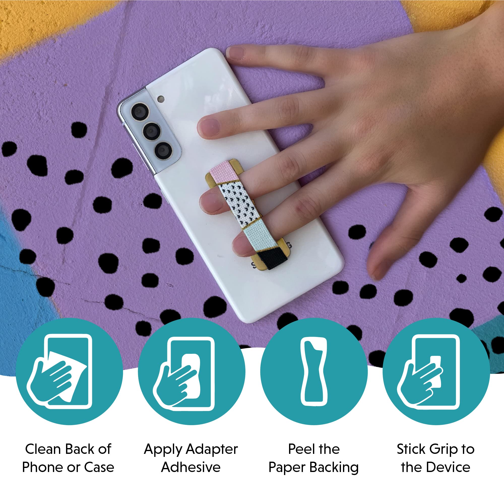 LOVEHANDLE LOVEHANDLE Universal Phone Grip for Smartphones and Mini Tablets Wireless Charging Compatible Made in The USA Hibiscus Purple - View 4 of 6