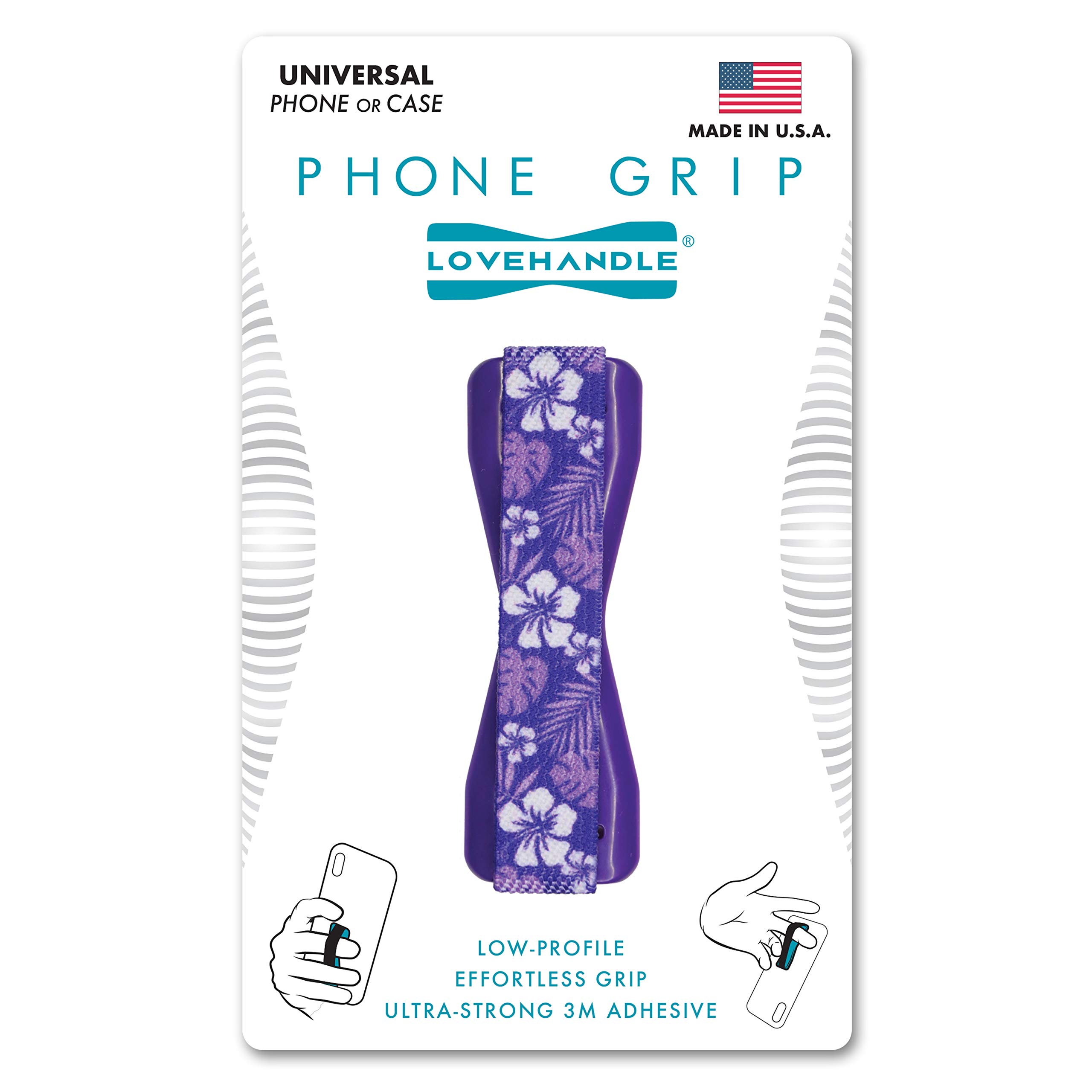 LOVEHANDLE Universal Phone Grip for Smartphones and Mini Tablets Wireless Charging Compatible Made in The USA Hibiscus Purple
