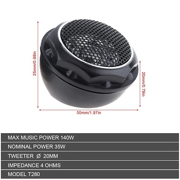 ePathChina ePathChina 2pcs 140W T280 High Efficiency Mini Dome Tweeter Speakers for Car Audio System - View 3 of 10