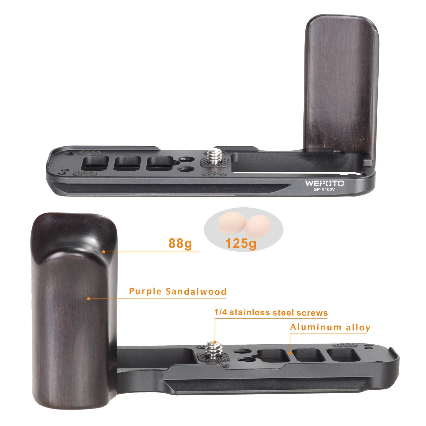 WEPOTO Buy WEPOTO X100V Hand Grip & Quick Release Plate L Bracket for Fujifilm X100V - Durable Aluminium Ebony-1008 - View 4 of 7