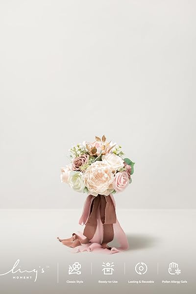 Ling's moment Ling's Moment Pink Bridesmaid Bouquet Set of 4 Dusty Rose Wedding Flowers 7 Inch Bridal Bouquets for Weddings Ceremonies Anniversaries - View 3 of 8