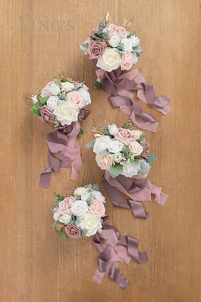 Ling's moment Ling's Moment Pink Bridesmaid Bouquet Set of 4 Dusty Rose Wedding Flowers 7 Inch Bridal Bouquets for Weddings Ceremonies Anniversaries - View 7 of 8