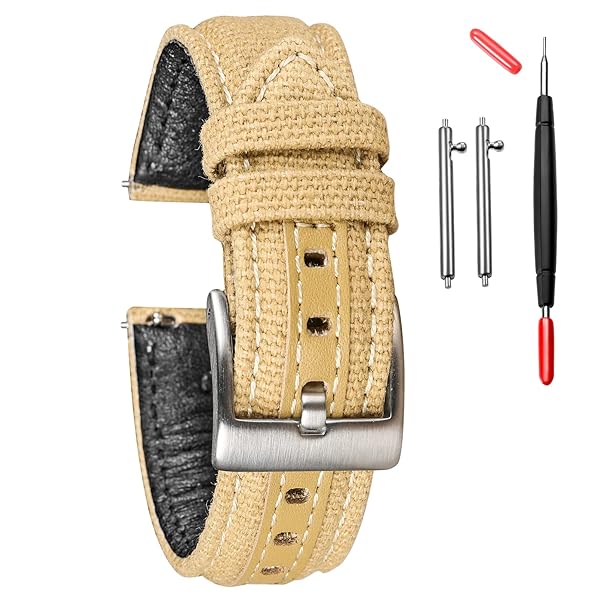 hemsut h Hemsut Quick Release Military Canvas Watch Strap 24mm Fabric Sport Replacement Bands for Men - View 2 of 9