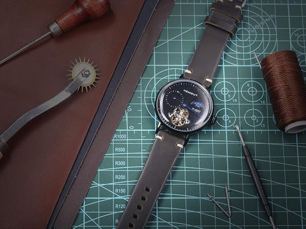 hemsut h Hemsut Leather Watch Bands Horween Leather Strap for Men 18 to 24mm Quick Release Handmade Vintage Replacement Wrap - View 10 of 10