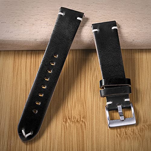 hemsut h Handmade Vintage Horween Leather Watch Bands for Men Quick Release 18 19 20 21 22 24mm Replacement Strap - View 7 of 8