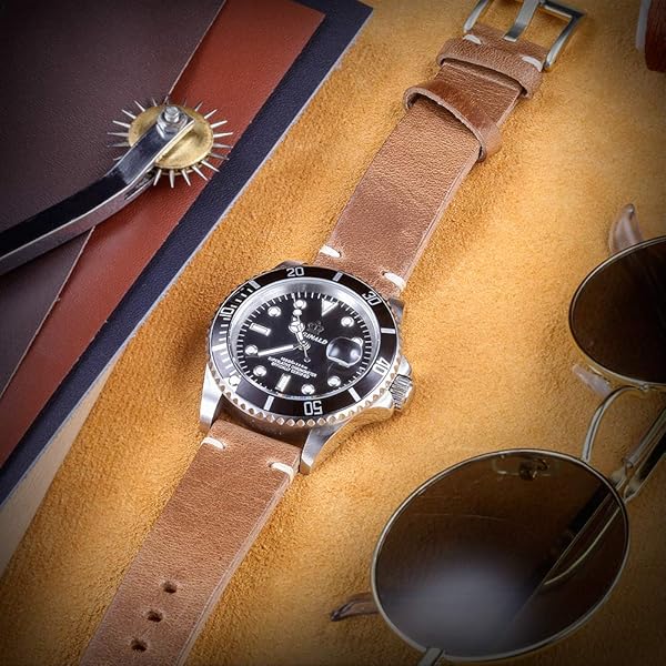 hemsut h Hemsut Leather Watch Bands Horween Leather Strap for Men 18 to 24mm Quick Release Handmade Vintage Replacement Wrap - View 4 of 9