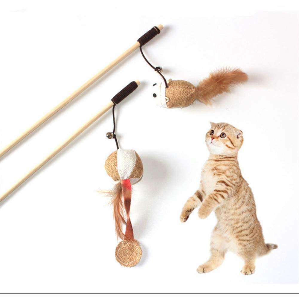 Juvbarxy Artshu 6pcs 40cm Feather Linen Wand Cat Catcher Teaser Stick Interactive Toy with Wood Rod and Mini Bell for Cats - View 3 of 7