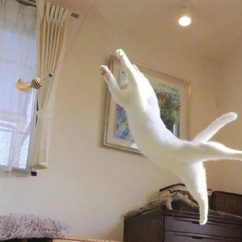 Juvbarxy Artshu 6pcs 40cm Feather Linen Wand Cat Catcher Teaser Stick Interactive Toy with Wood Rod and Mini Bell for Cats - View 5 of 7