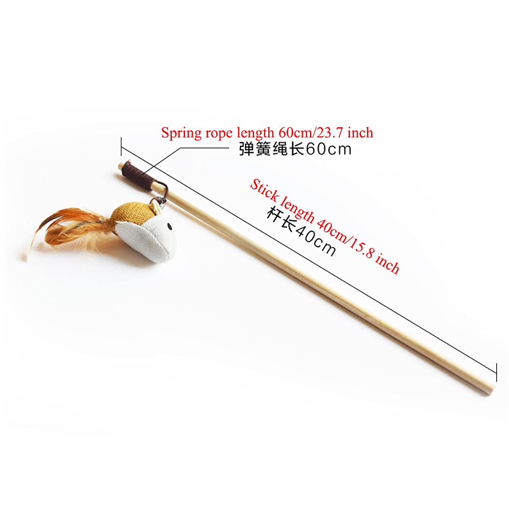 Juvbarxy Artshu 6pcs 40cm Feather Linen Wand Cat Catcher Teaser Stick Interactive Toy with Wood Rod and Mini Bell for Cats - View 6 of 7