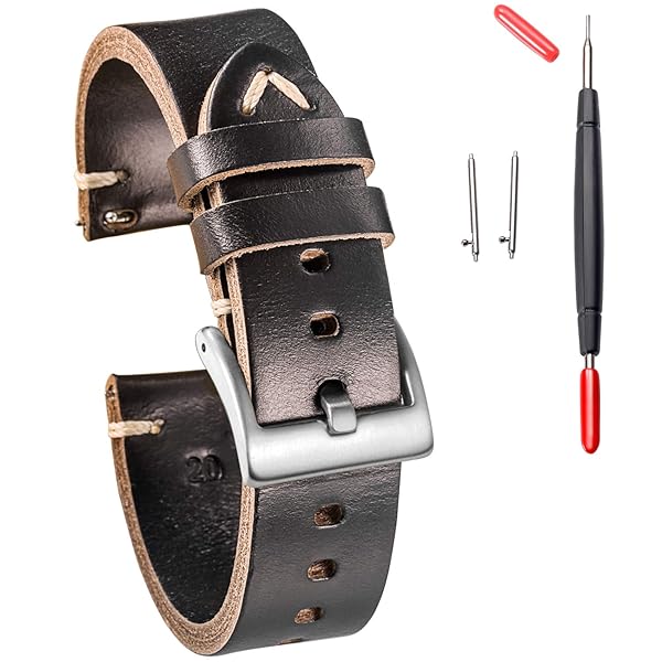 Hemsut Leather Watch Bands Horween Leather Strap for Men 18 to 24mm Quick Release Handmade Vintage Replacement Wrap