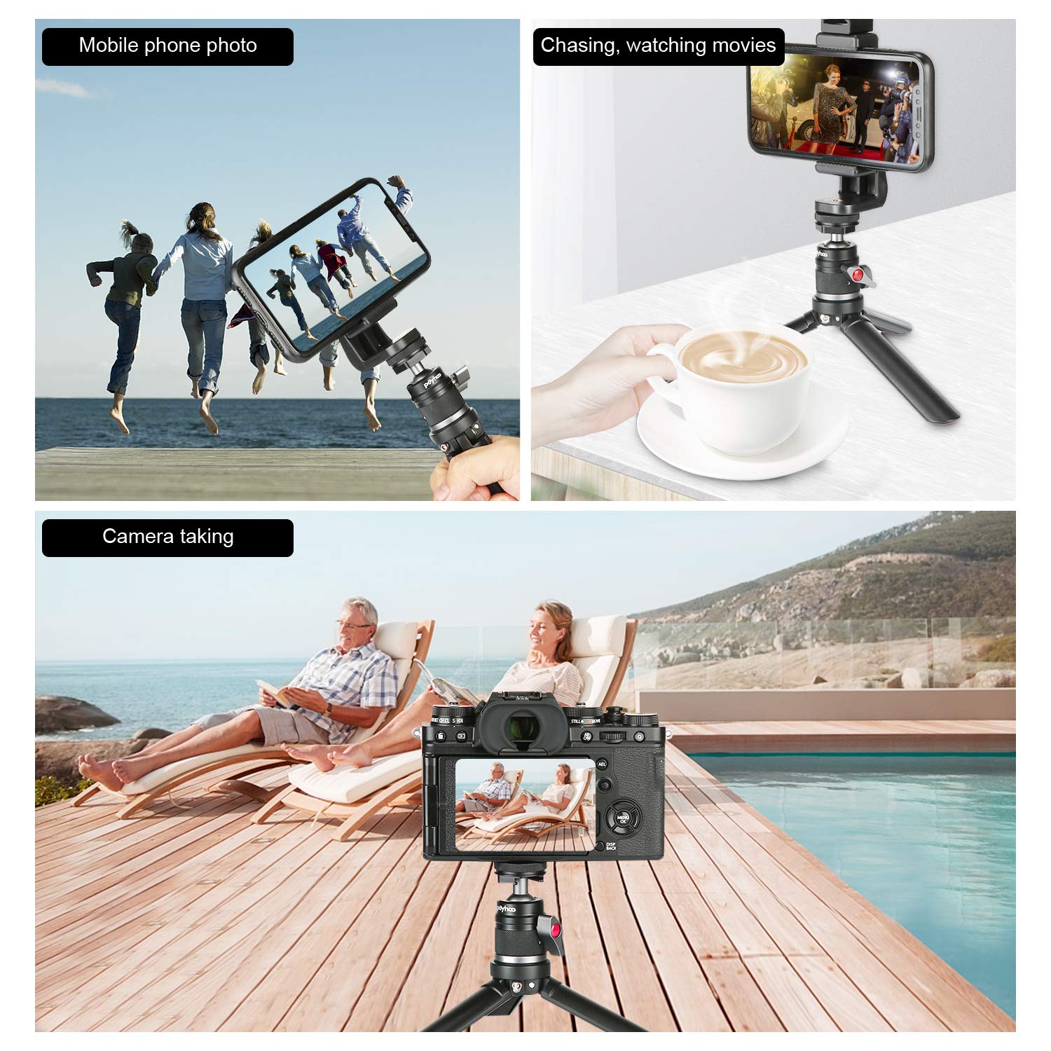 Poyinco Mini Ball Head with Hotshoe Mount Adapter 360 Degree Rotatable Aluminum Tripod Head for DSLR Cameras and Camcorders - View 6 of 8