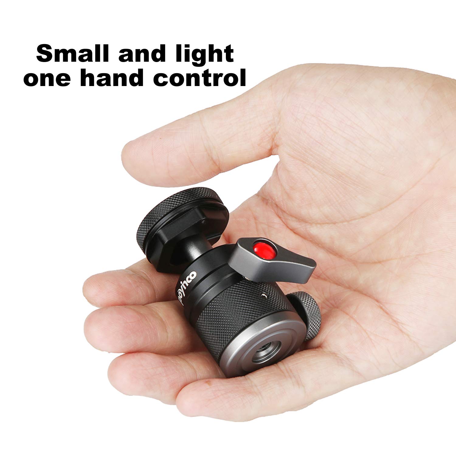 Poyinco Mini Ball Head with Hotshoe Mount Adapter 360 Degree Rotatable Aluminum Tripod Head for DSLR Cameras and Camcorders - View 7 of 8