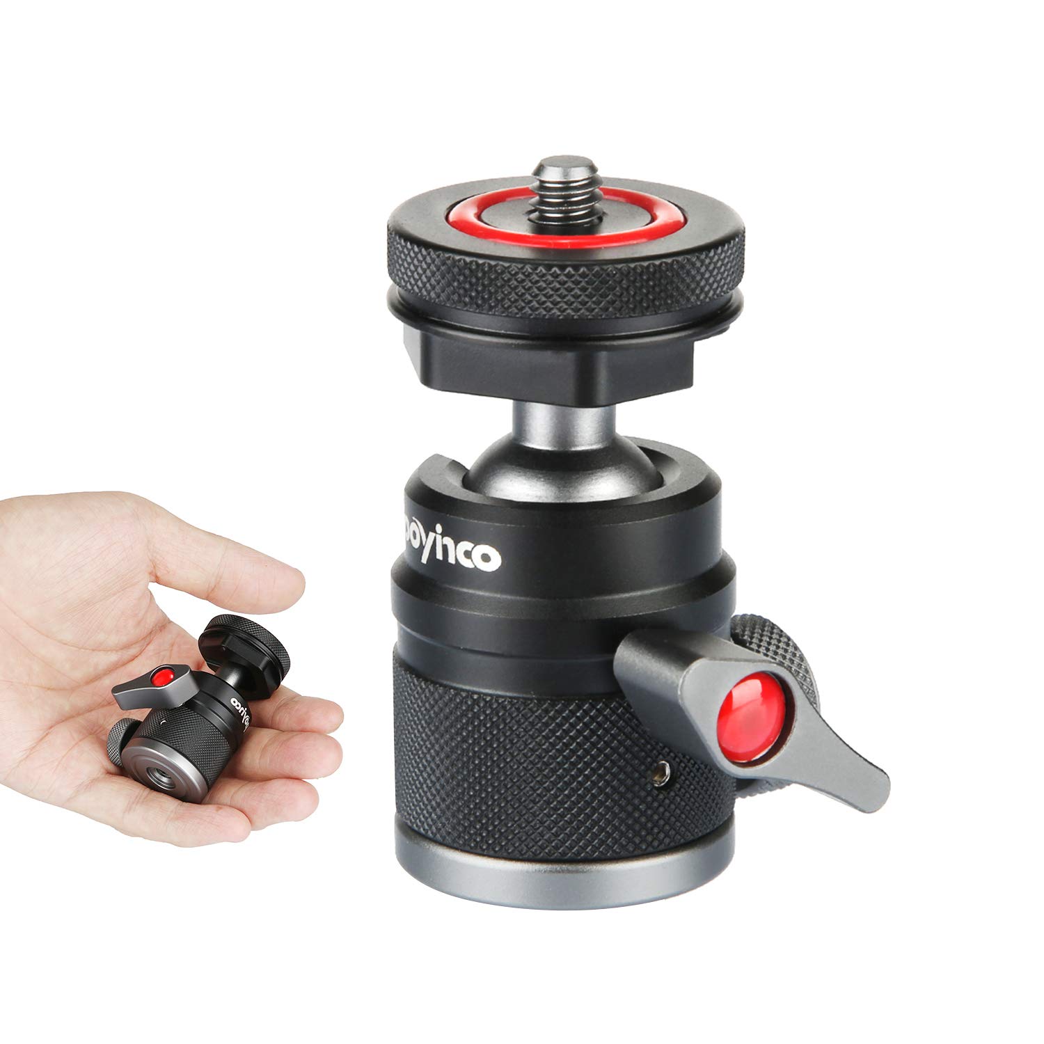 Mini Ball Head with Hotshoe Mount Adapter 360 Degree Rotatable Aluminum Tripod Head for DSLR Cameras and Camcorders