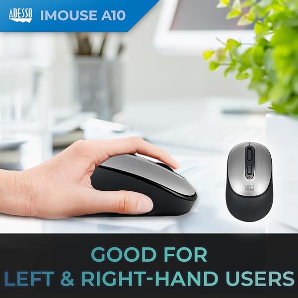 Adesso iMouse A10 Wireless Optical Mouse 2.4 GHz RF 800 1200 1600 DPI Right Left Hand Use Nano Receiver Compatible with Windows Mac - View 5 of 11