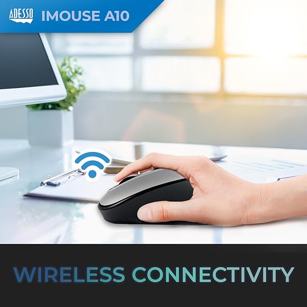 Adesso iMouse A10 Wireless Optical Mouse 2.4 GHz RF 800 1200 1600 DPI Right Left Hand Use Nano Receiver Compatible with Windows Mac - View 6 of 11