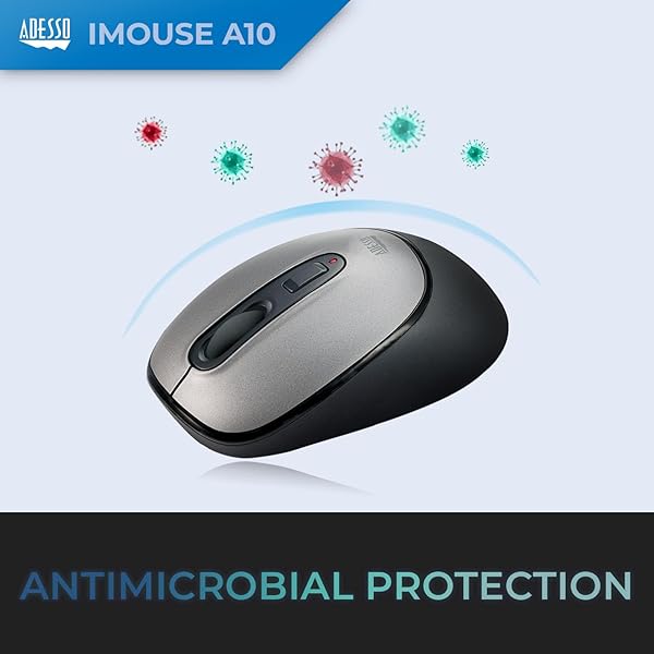 Adesso iMouse A10 Wireless Optical Mouse 2.4 GHz RF 800 1200 1600 DPI Right Left Hand Use Nano Receiver Compatible with Windows Mac - View 8 of 11