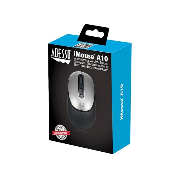 Adesso iMouse A10 Wireless Optical Mouse 2.4 GHz RF 800 1200 1600 DPI Right Left Hand Use Nano Receiver Compatible with Windows Mac - View 11 of 11